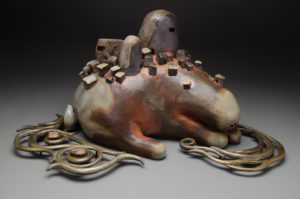 Shoals (City Beast #3) wood fired ceramic and cast bronze 19” wide x 9” tall x 10” wide $1600